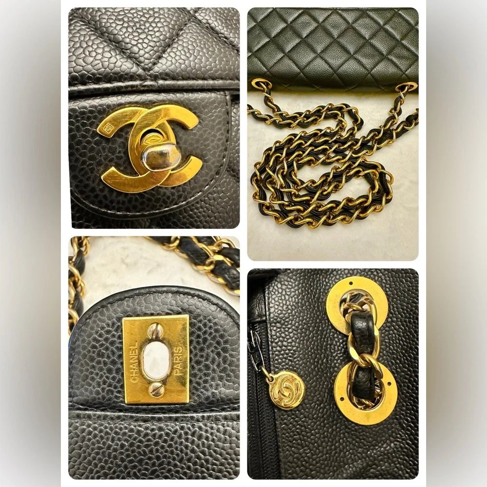 CHANEL Jumbo Classic Single Flap Caviar Leather Handbag Black/Gold Hardware - Picture 11 of 12